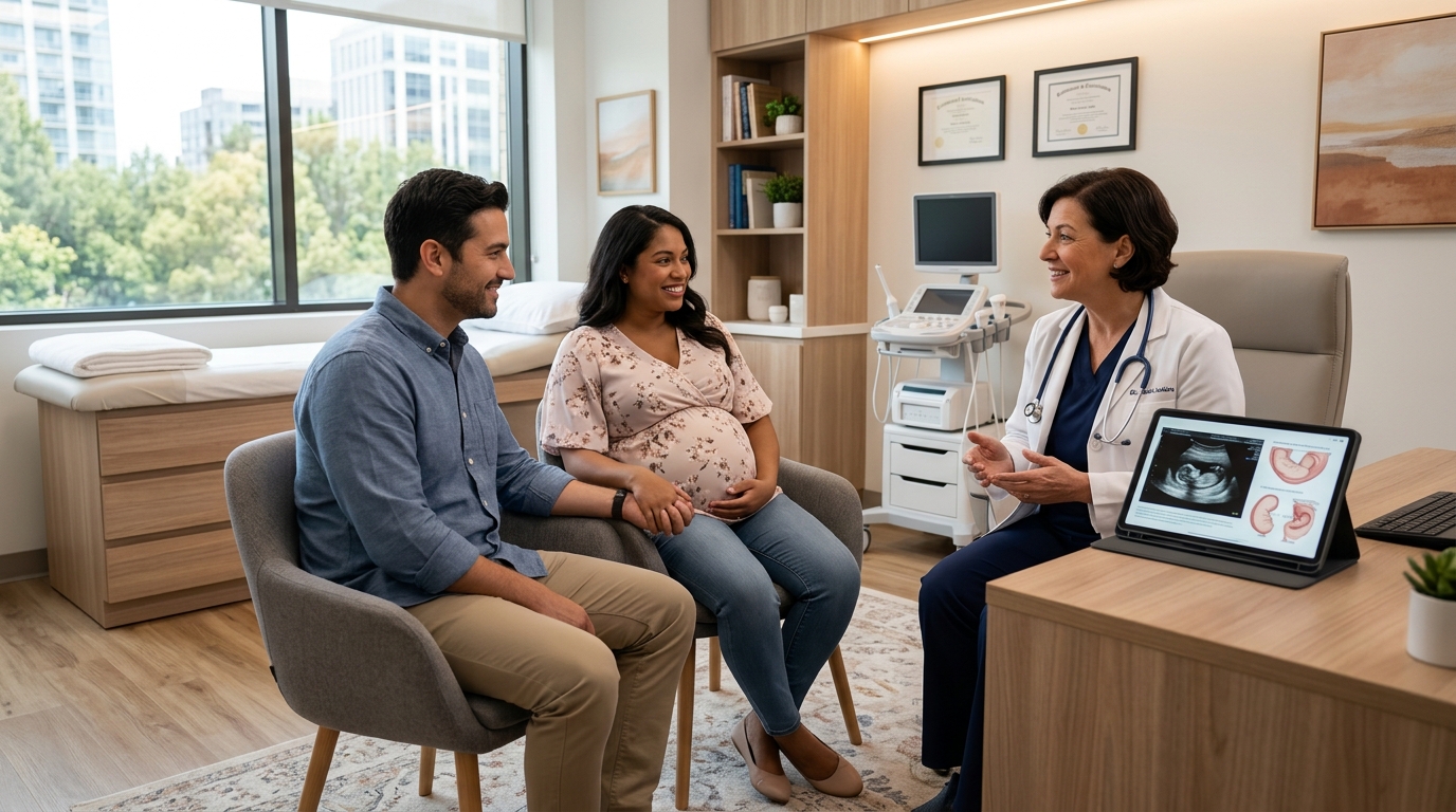 Doctor consulting with expectant parents